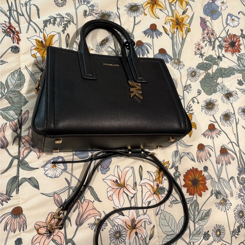 Michael Kors Black Satchel Bag with Gold Accents